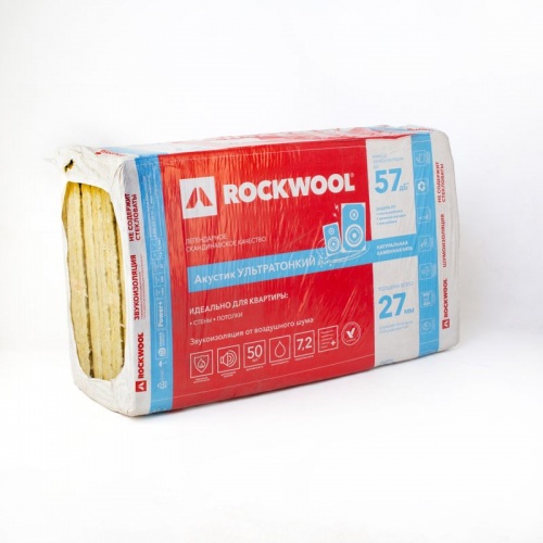 Утеплитель Rockwool Акустик Ультратонкий 60 кг/м³ 35λ (1000х600х27мм) 12 шт/уп