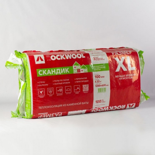 Утеплитель Rockwool Лайт Баттс Скандик XL 32 кг/м³ 36λ (1200х600х100мм) 6 шт/уп
