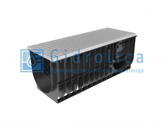 Комплект Gidrolica Light: лоток водоотводный ЛВ-30.38.39,6 - пластиковый c решеткой РВ -30.37.100 ячеистой стальной оцинкованной, кл. А15