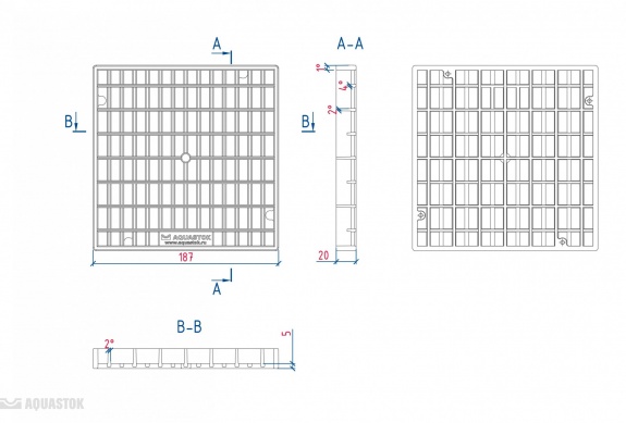 Решетка пластиковая для дождеприемника 200х200, класс нагрузки А15 Aquastok (31851)