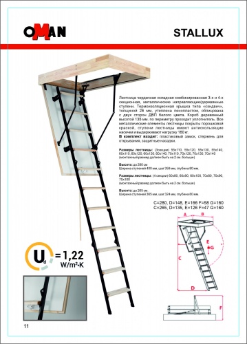 Чердачная лестница Oman STALLUX TERMO 3-х секционная 55х130х280