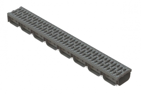 Лоток водоотводный Standartpark 2 DN100 h70 с решеткой щелевой пластиковой кл.А15 серый