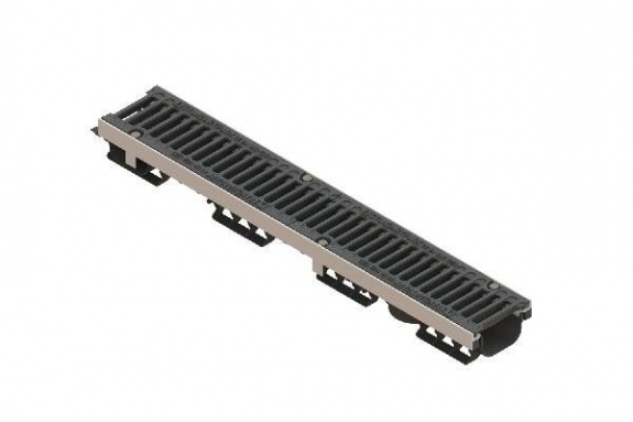 Лоток водоотводный PolyMax Drive DN100 h96 пластиковый с решеткой щелевой чугунной ВЧ кл.C (комплект)