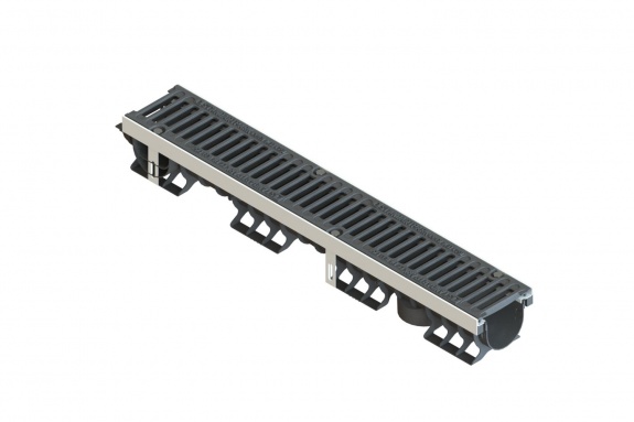 Лоток водоотводный PolyMax Drive DN100 h136 пластиковый с решеткой щелевой чугунной ВЧ кл.С (комплект)