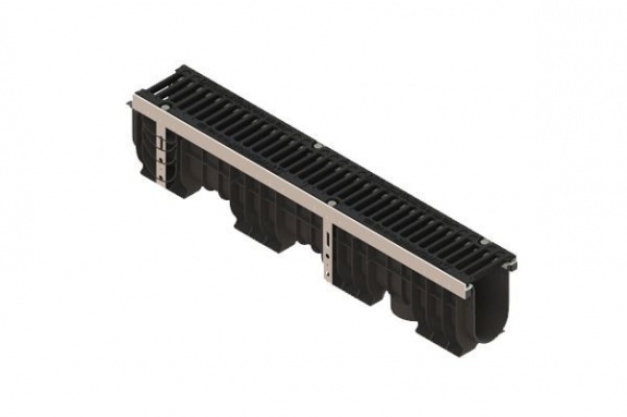 Лоток водоотводный PolyMax Drive DN100 h216 пластиковый с решеткой щелевой чугунной ВЧ кл.С (комплект)