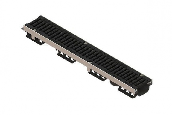 Лоток водоотводный PolyMax Drive DN100 h96 пластиковый с решеткой щелевой чугунной ВЧ кл.D (комплект)