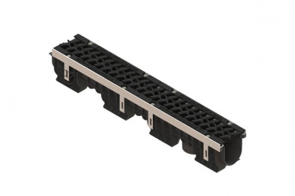 Лоток водоотводный PolyMax Drive DN100 h170 пластиковый с решеткой щелевой чугунной ВЧ кл. Е (комплект)