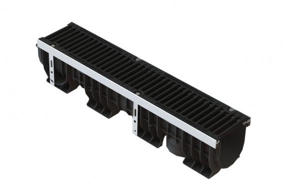 Лоток водоотводный пластиковый PolyMax Drive DN150 h216 с решеткой щелевой чугунной ВЧ кл.С250 (к-т)