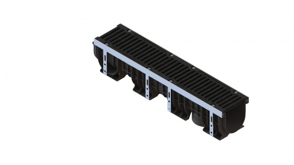 Лоток водоотводный пластиковый PolyMax Drive DN150 h216 с решеткой щелевой чугунной ВЧ кл.D400 (к-т)