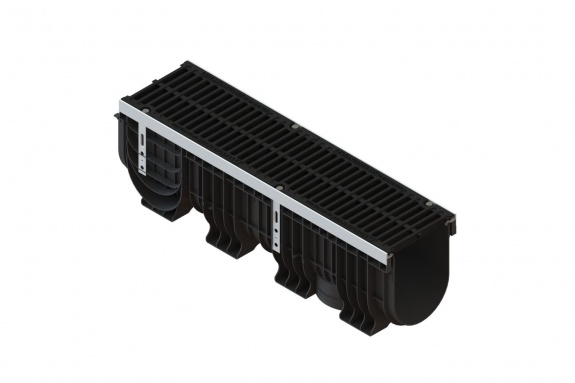 Лоток водоотводный пластиковый PolyMax Drive DN200 h317 с решеткой щелевой чугунной ВЧ кл.С250 (к-т)