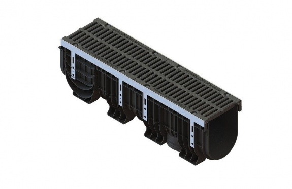Лоток водоотводный PolyMax Drive DN200 h317с решеткой чугунной «шина» ВЧ кл. Е600 (к-т)
