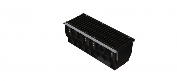 Лоток водоотводный PolyMax DN300 пластиковый c решеткой щелевой чугунной дорожной ВЧД кл.D (к-т) 0874014