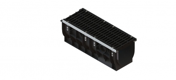 Лоток водоотводный PolyMax DN300 пластиковый c решеткой щелевой чугунной дорожной ВЧД кл.E (к-т) 0874015