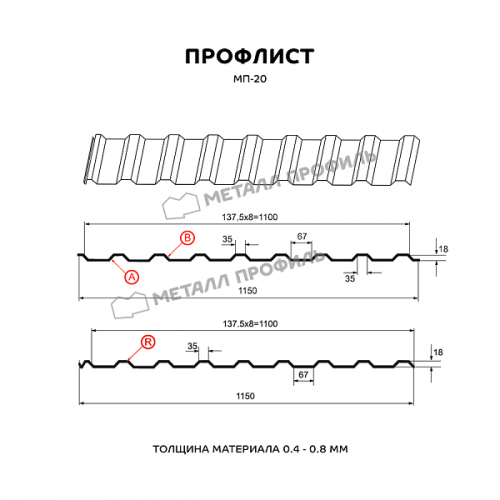 Профнастил МП-20x1100-B NormanMP (ПЭ-01-5005-0,5)