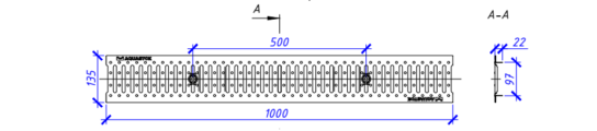 Водоотводная решётка штампованная нержавеющая Aquastok Norma 100 класс нагрузки А15 1000х135х22 (31042А)