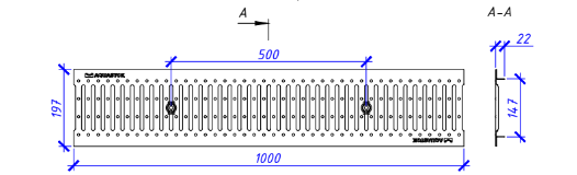 Водоотводная решётка штампованная нержавеющая Aquastok Norma 150, класс нагрузки А15 1000х197х22 (31542А)
