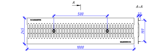 Водоотводная решётка штампованная нержавеющая Aquastok Norma 200, класс нагрузки А15 1000х245х22 (32042А)