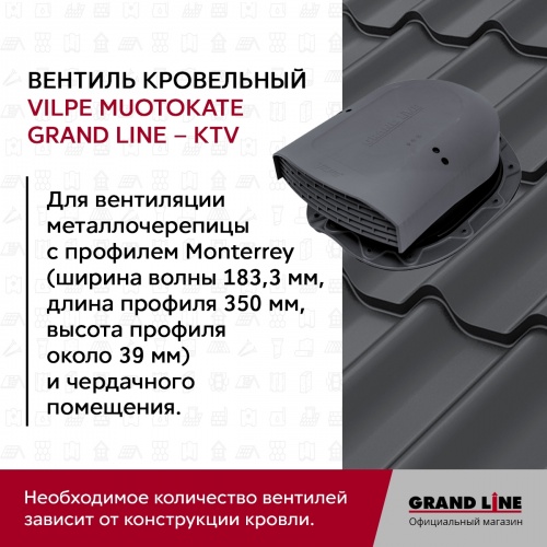 Кровельный вентиль Muotokate Grand Line - KTV серый