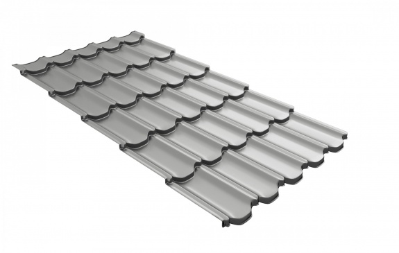 Металлочерепица квинта плюс Grand Line c 3D резом 0,45 PE RAL 9006 бело-алюминиевый