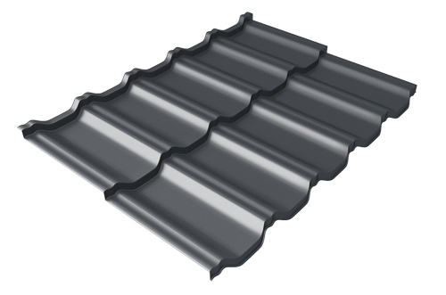 Металлочерепица модульная квинта Uno Grand Line c 3D резом 0,5 GreenСoat Pural RR 23 темно-серый (RAL 7024 мокрый асфальт)